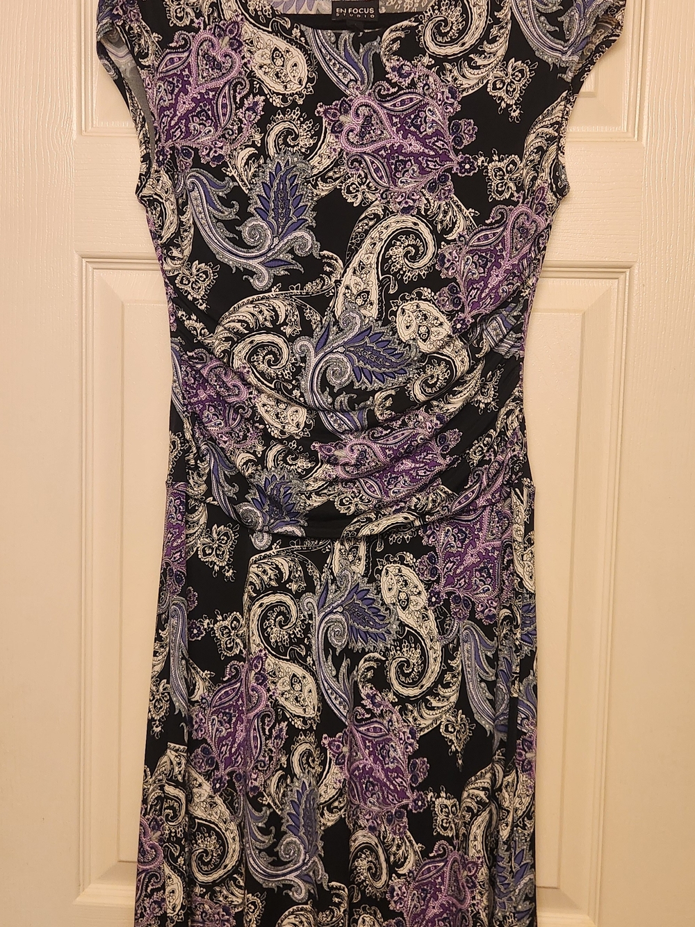 Enfocus Studio Black Paisley Maxi Dress with Purple Accents